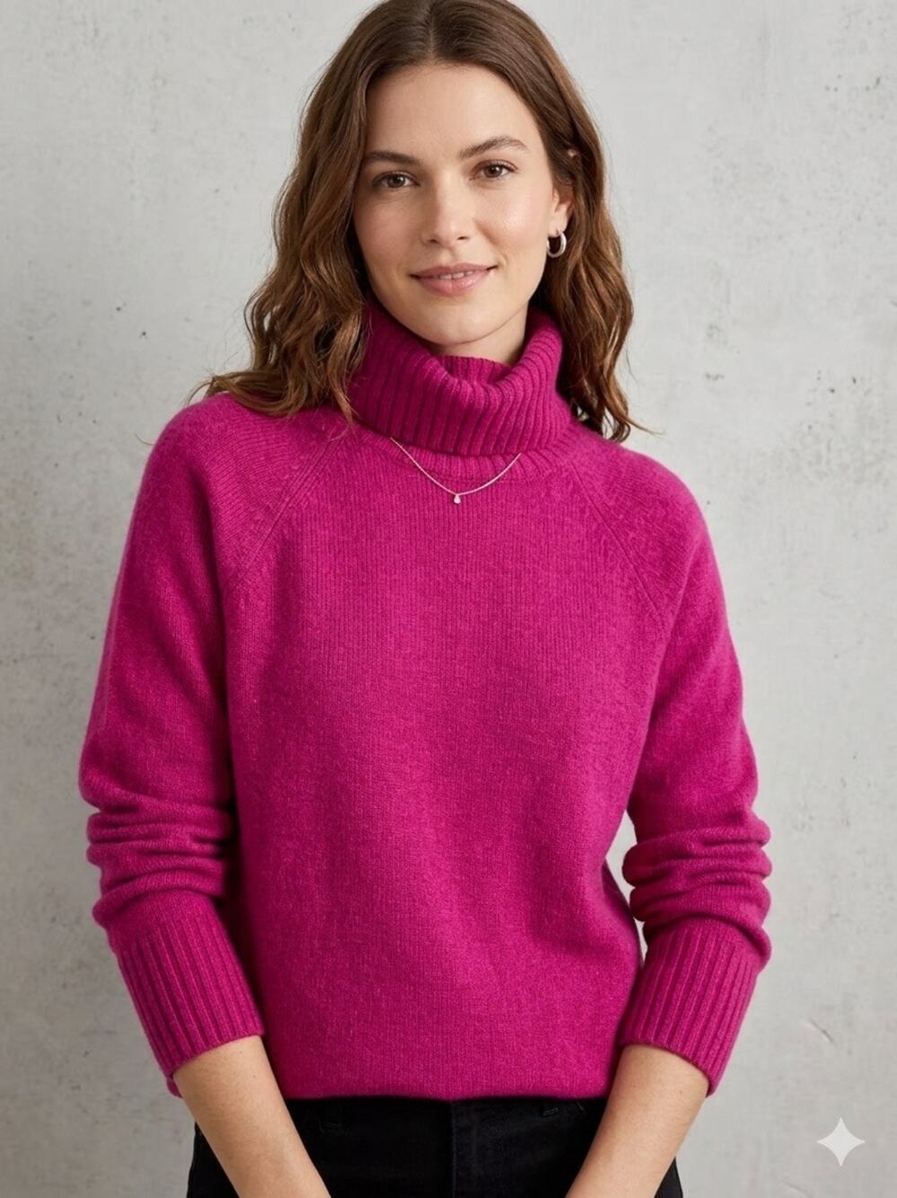 J Crew Women's Magenta Rasberry Ribbed Neck Wool Knit Sweater Oversized Cozy XL